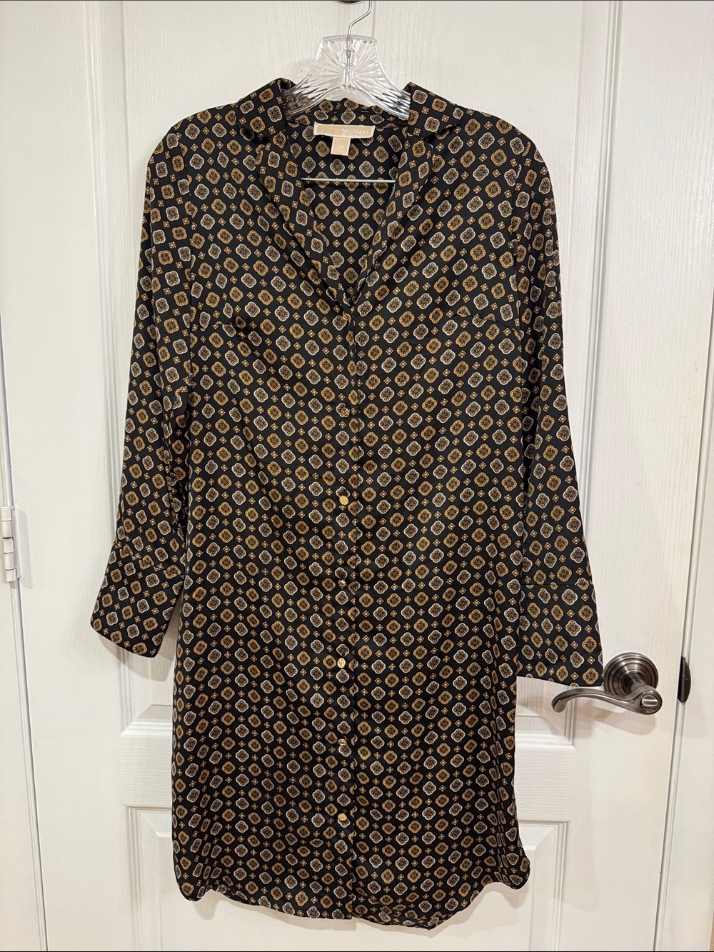 MICHAEL Michael Kors Black and Tan Printed Button-Front Mini Dress